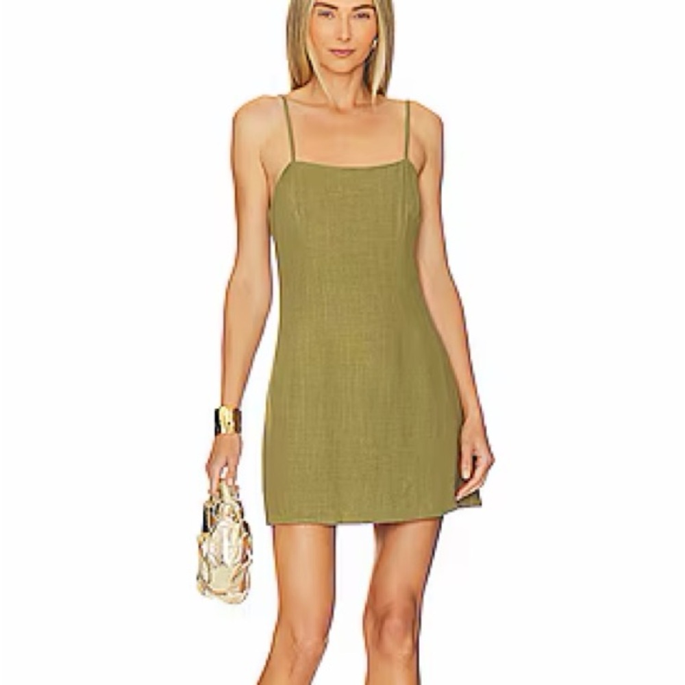 SNDYS Olive Green Linen Sleeveless Mini Dress